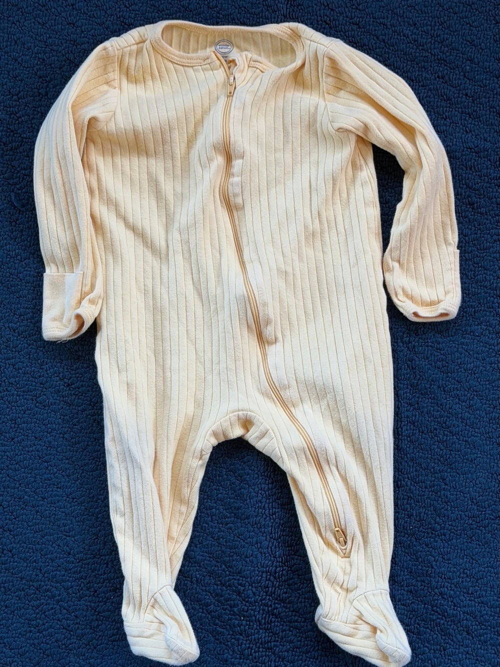 Ribbed Cream Footed One-Piece Zipper Pajamas